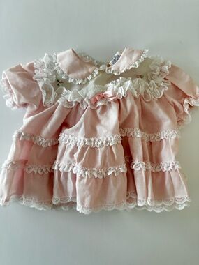 Vintage Little Precious Frilly Lace Dress Ruffled Sleeves Peter Pan Collar 3-6 M